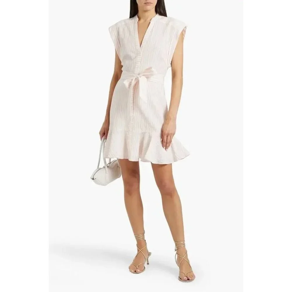 NWT Veronica Beard Avella Ruffled Striped Seersucker Mini Dress Size 12 - Picture 1 of 12